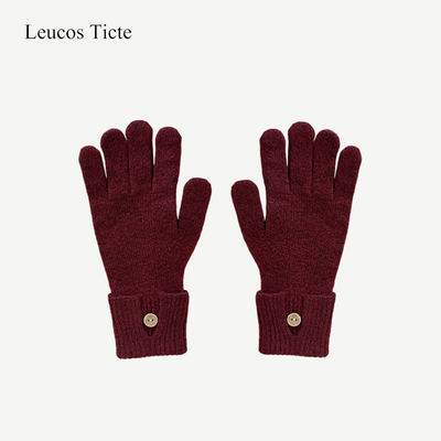 一粒扣纯色羊毛保暖手套