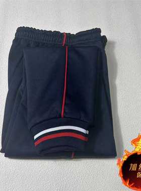 藏蓝色细红条冬季厚款加绒男女通用初高中小学生防风保暖校服裤子