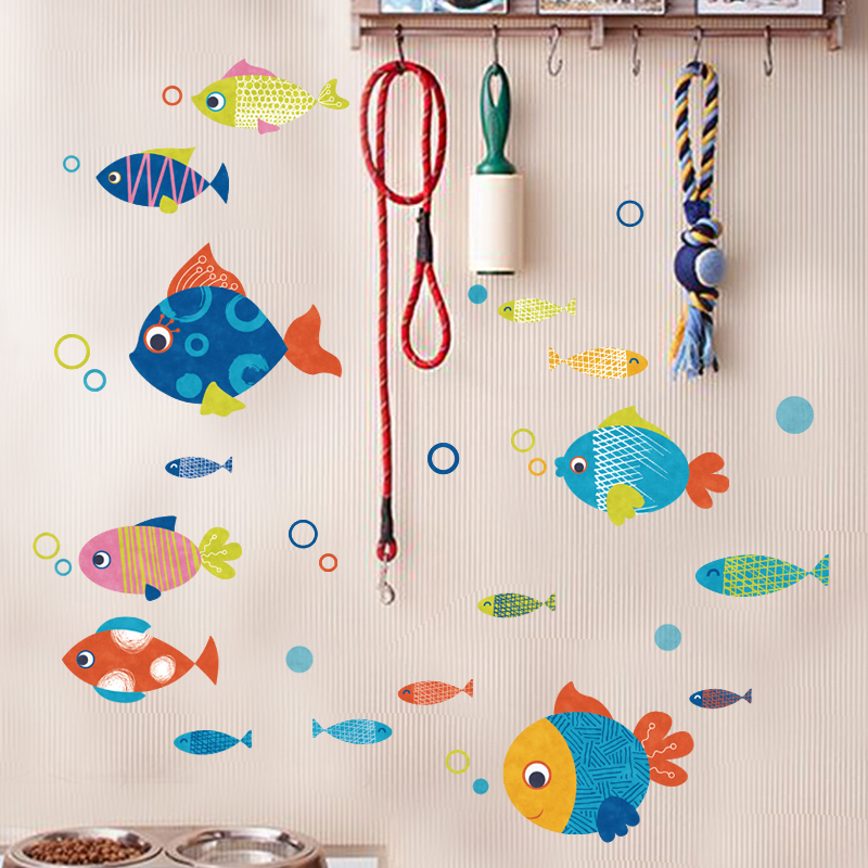 幼儿园卫生间装饰墙贴自粘浴室墙上小图案墙贴画防水贴纸卡通小鱼图片