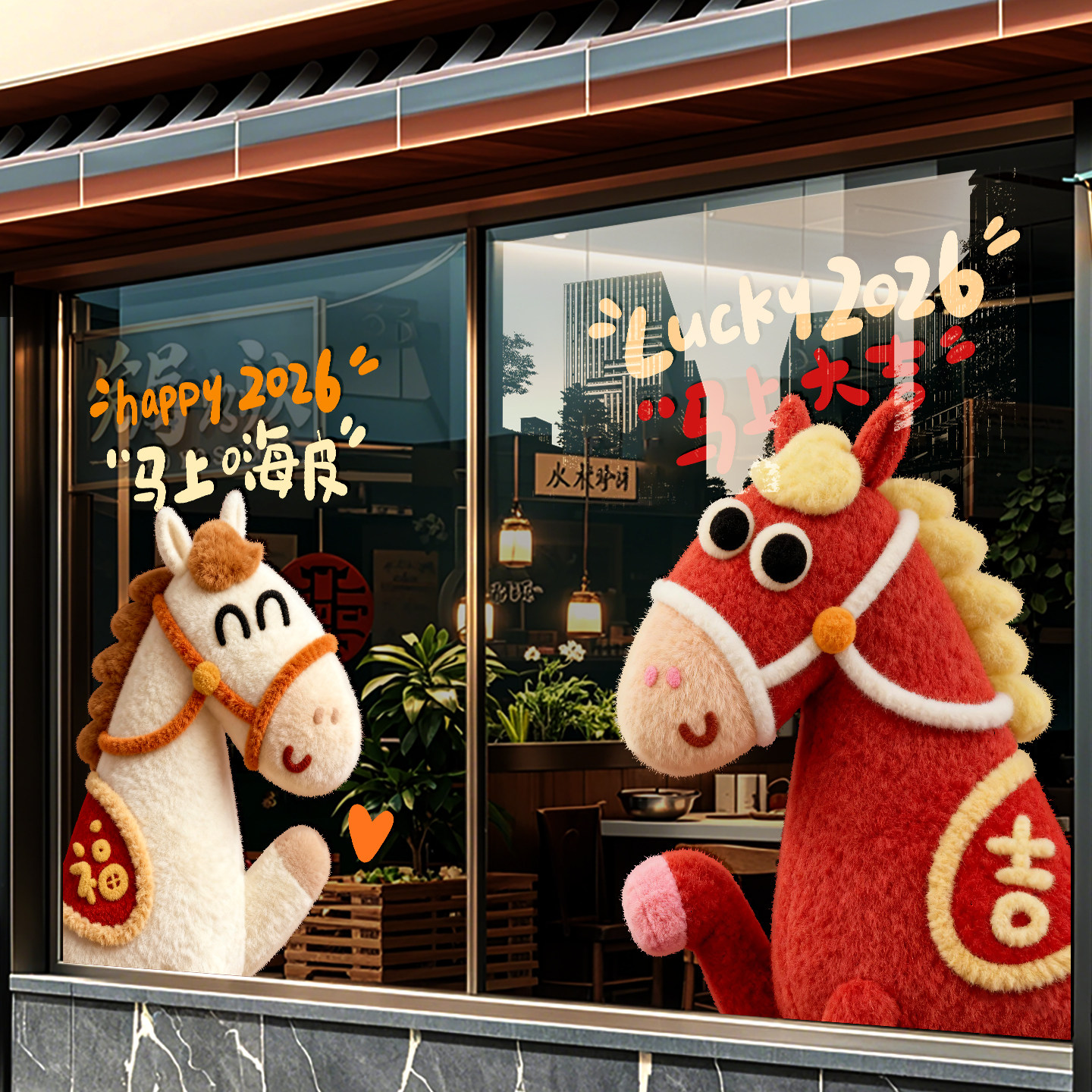 2026马年窗花卡通玻璃橱窗装饰贴纸静电新年窗贴春节布置可爱贴画,家居饰品,软装墙贴,淘宝优惠券,粉丝福利购,淘宝优惠卷