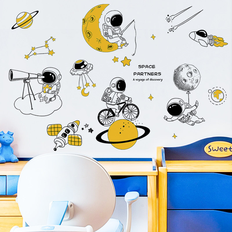 创意个性太空宇航员贴画客厅背景墙贴纸装饰墙贴卧室宇宙动漫自粘