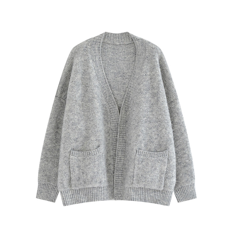 여성용 그레이 스웨터 재킷 루즈한 아우터웨어 여성용 알파카 니트 카디건 탑