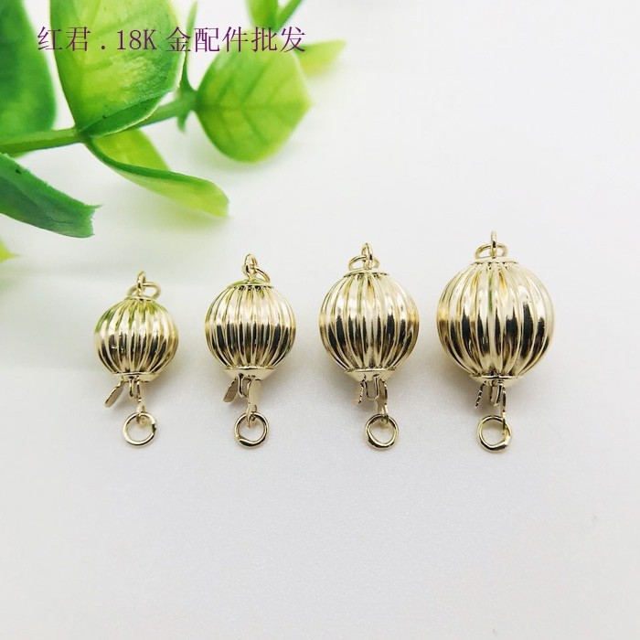 新品14k金灯笼扣直纹光面珍珠项链脚链手链扣南瓜扣珠宝首饰配件
