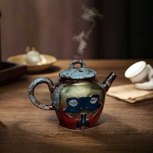中式志野烧陶瓷茶壶手工绘泡茶壶球孔过滤功夫茶具呱呱青蛙正把壶