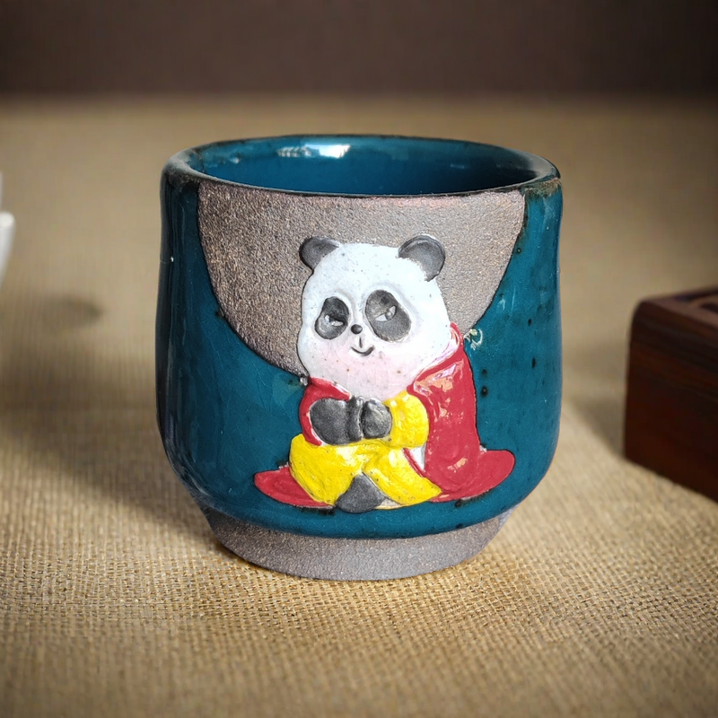 原矿粗陶主人杯熊猫杯茶杯品茗杯纯手工名家高档功夫茶具茶器绿色