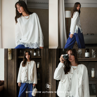 高支棉挺阔蕾丝打底衫长袖卫衣