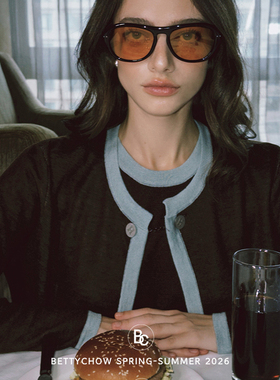 Bettychow 中古羊绒焦糖棕开衫毛衣撞色女士高级感通勤套装