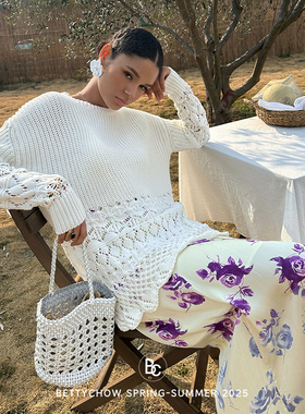 Bettychow 棉质镂空宽松白色长毛衫春夏度假感中长款廓型防晒罩衫