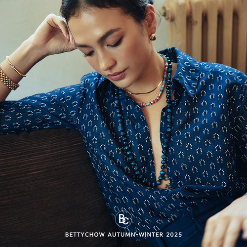 真丝棉混纺蓝色复古印花衬衫