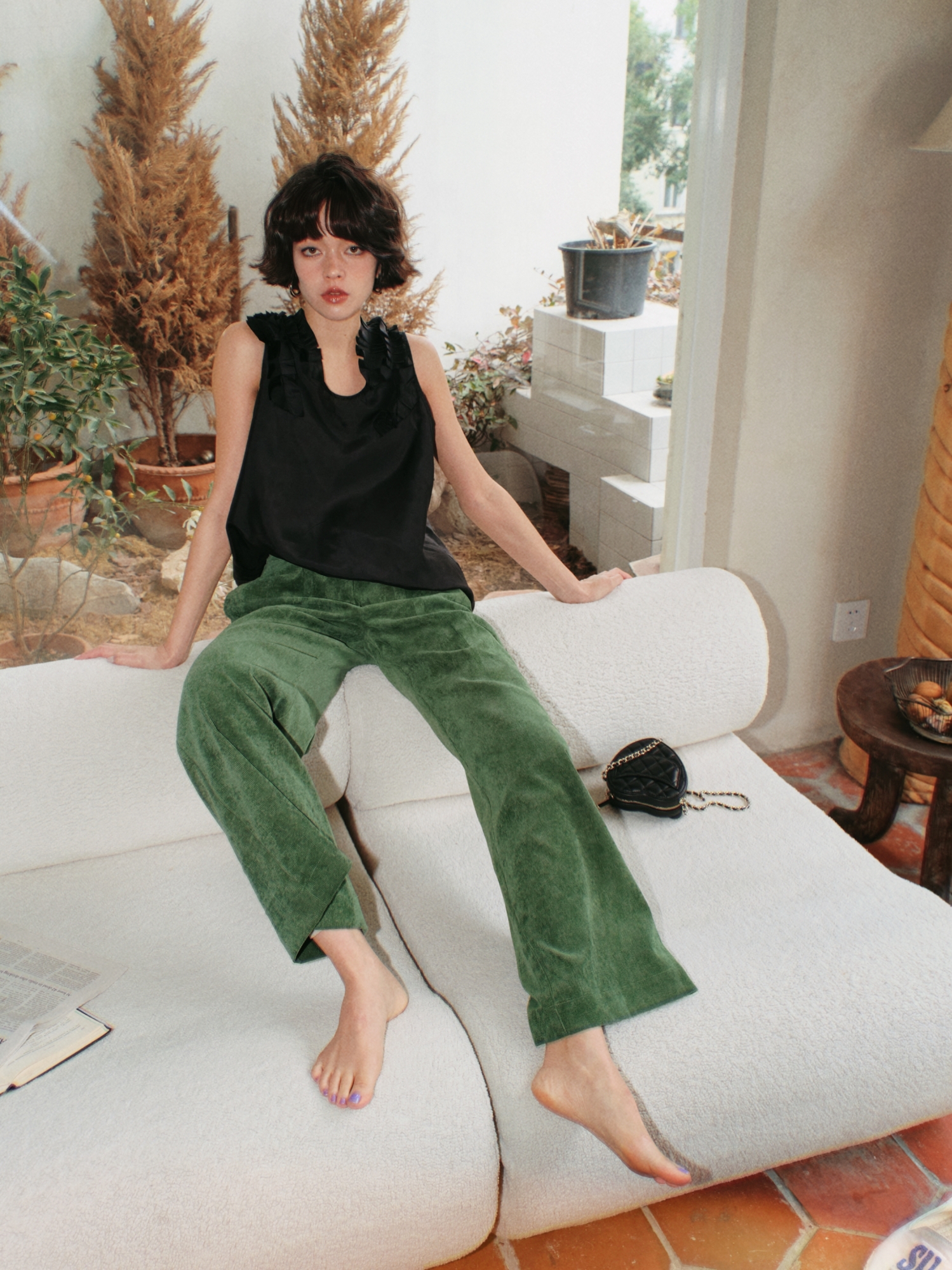 纯色休闲阔腿裤细条绒3色