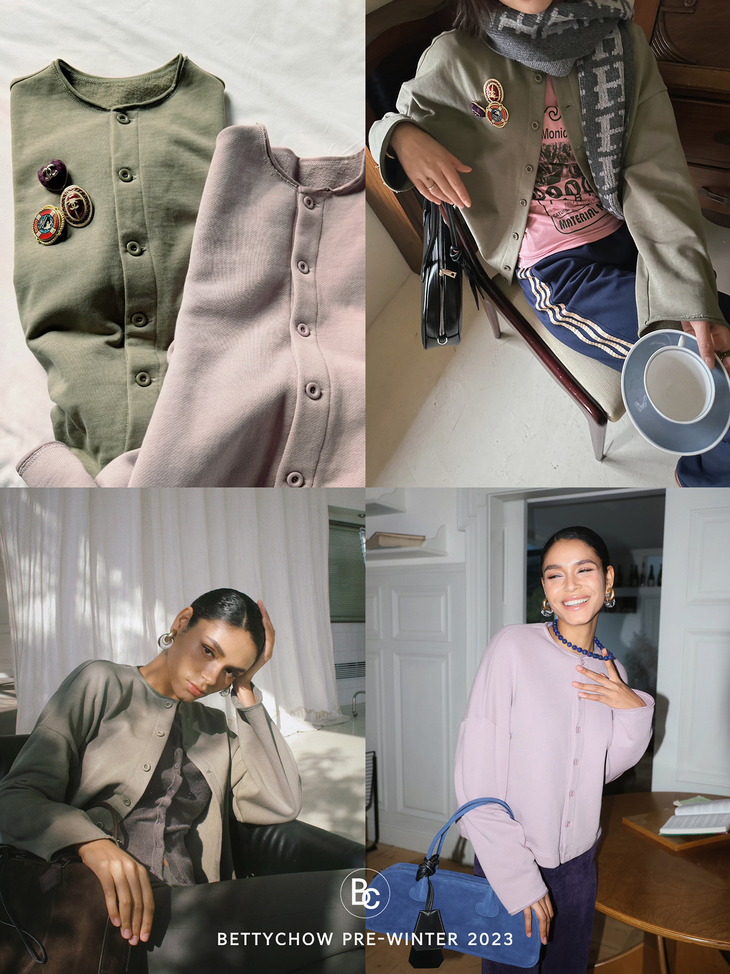 Bettychow 棉质圆领外套 自然别致领口春夏ins休闲百搭纯色上衣