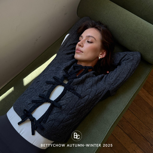 羊绒混纺蝴蝶结镂空灰色开衫