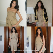 显瘦套装 小众设计时髦工装 高支棉驼色连衣裙裹胸连体裤 Bettychow