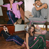 Bettychow 休闲时髦百搭直筒拖地裤 粉边宽松显瘦运动裤 撞色美式