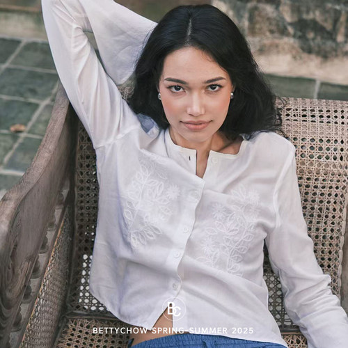 亚麻薄款刺绣白色衬衫开衫