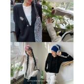 Bettychow 100%美丽奴细羊毛薄透小流苏打底衫 黑色白色纯色毛衣