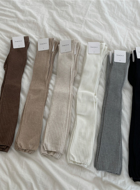IOULOR粗条过膝袜春秋竖条纯色高筒袜日系不掉小腿袜显瘦长筒袜女