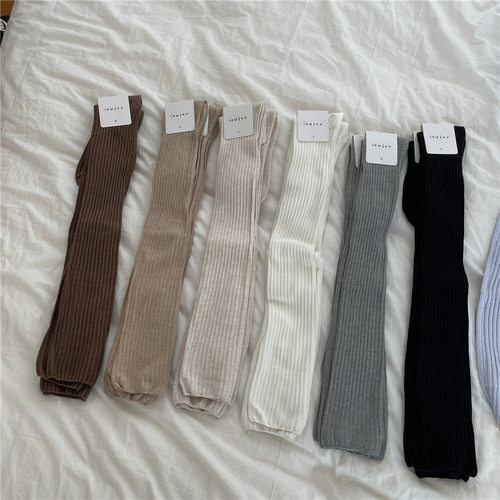 IOULOR粗条过膝袜春秋竖条纯色高筒袜日系不掉小腿袜显瘦长筒袜女
