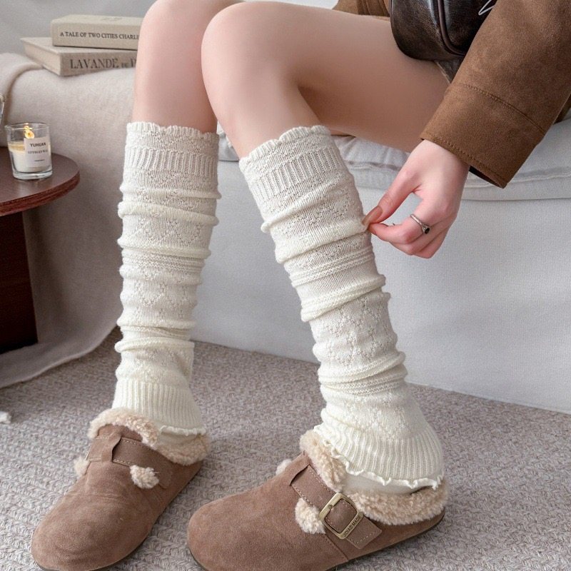 韦雪同款纯色显瘦袜套保暖羊毛长筒小腿袜子女菱格花边堆堆护腿套,女士内衣/男士内衣/家居服,中筒袜,淘宝优惠券,粉丝福利购,淘宝优惠卷