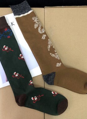 春秋复古亮丝创意黑色小腿袜女显瘦棕色及膝长筒袜日系高筒堆堆袜