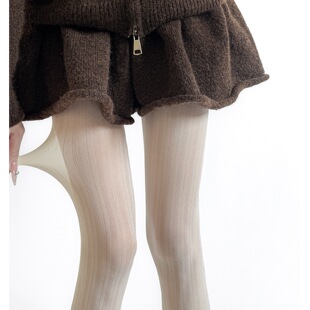 春秋季烟灰色透肉打底丝袜女暗纹薄款miu系走秀款百搭简约连裤袜