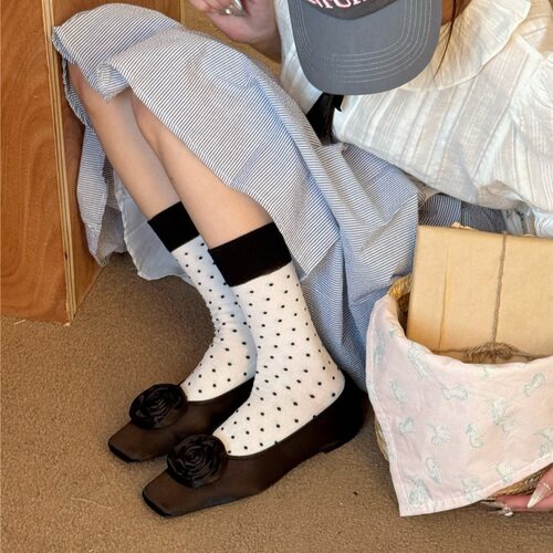 简约女棉质波点撞色堆堆袜