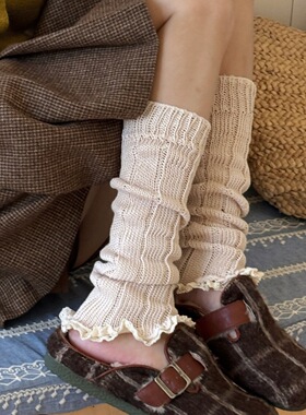 IOULOR甜美花边双针袜套女宽松秋冬y2k堆堆护腿套百搭纯色袜子女