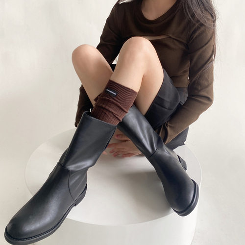 秋冬字母布标袜子小腿袜女ins潮百搭堆堆袜美拉德风灰色jk高筒袜 - 封面