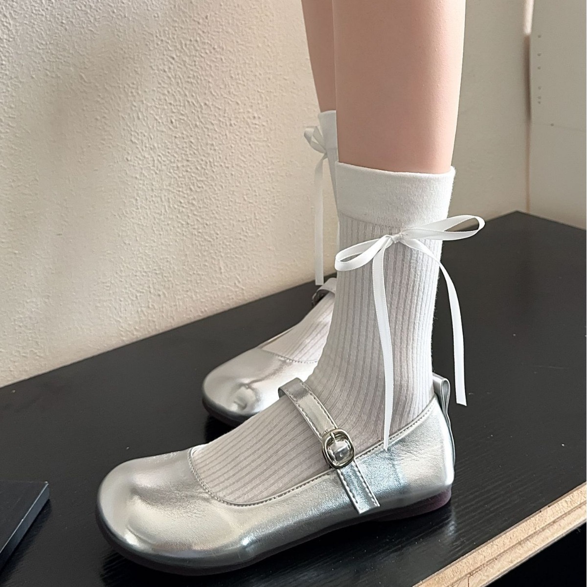 甜美女棉质丝带蝴蝶结堆堆袜