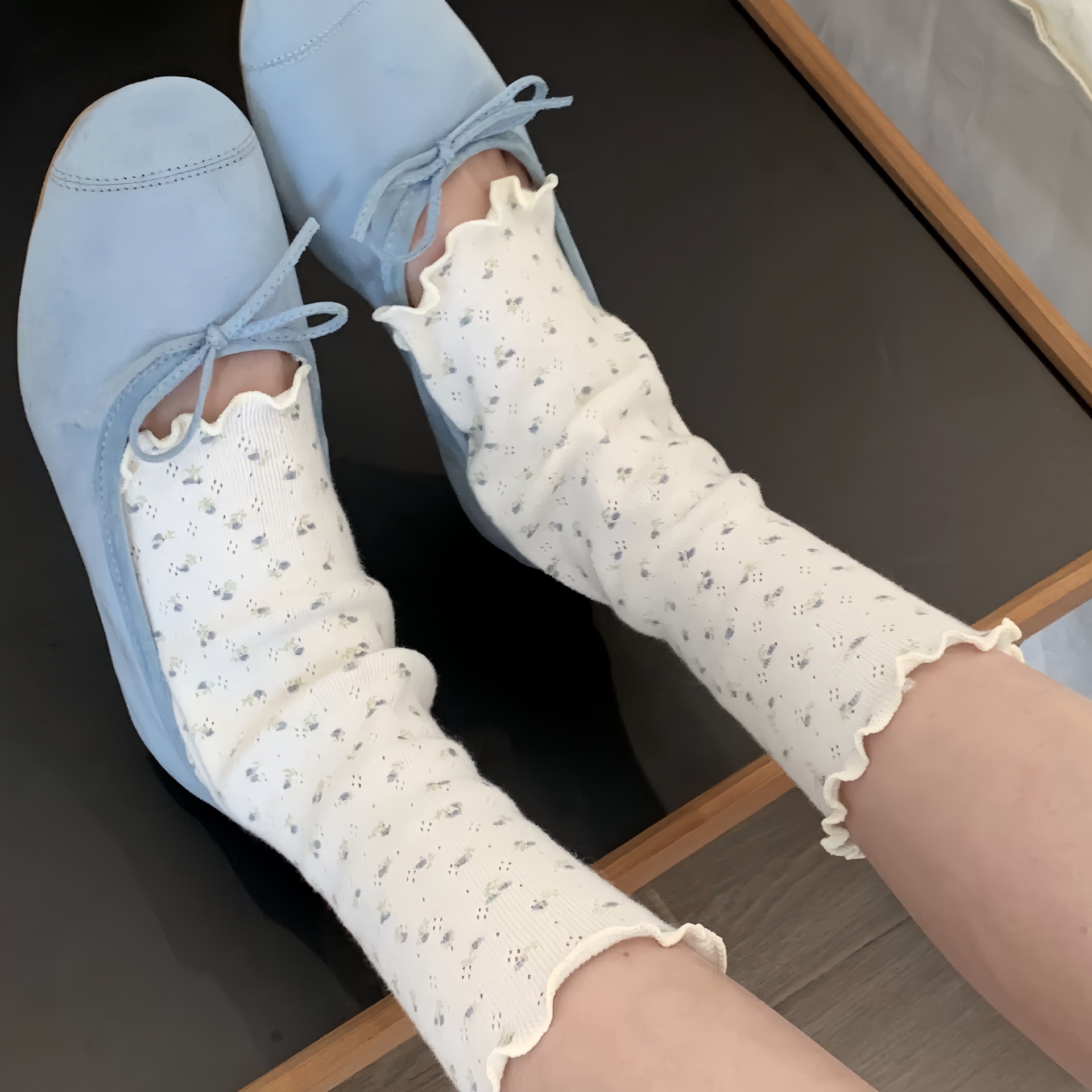 ioulor透气女棉质镂空碎花袜套