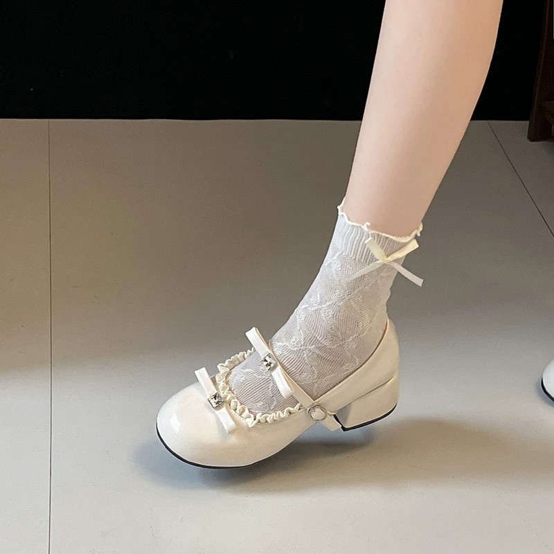 高跟玛丽珍小皮鞋女2026夏季新款裸色凉鞋法式厚底蝴蝶结jk单鞋子