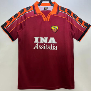 复刻版1998-99赛季罗马主场复古老款球衣 10号托蒂卡福短袖足球服