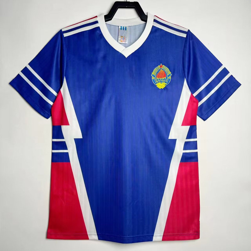 复刻版1990年世界杯南斯拉夫蓝色复古老款球衣 怀旧短袖足球服男