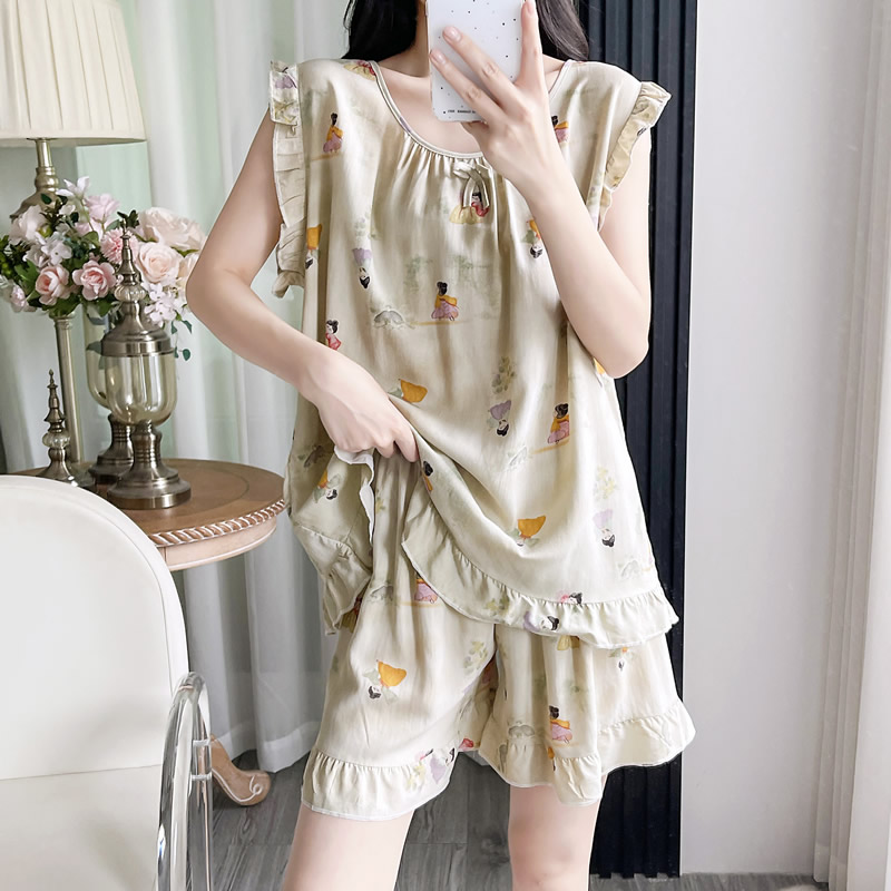 棉绸睡衣女夏季无袖背心绵绸套装薄款显瘦家居服休闲气质时尚夏天