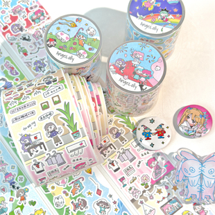 AGUGU小人国PET模切胶带分装 饰素材手账贴纸卷 可爱少女闪砂手帐装