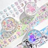 AGUGU小小小人PET模切胶带分装 饰贴纸卷 可爱少女闪砂和纸手帐装