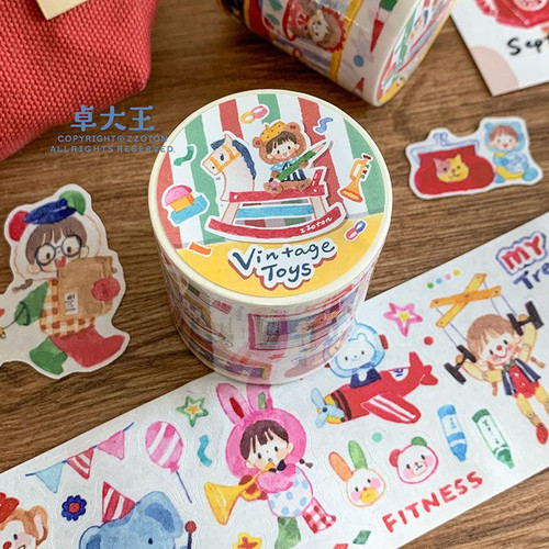 卓大王阿卓复古玩具派对手帐胶带