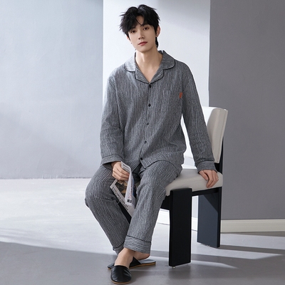 纯棉睡衣男士春秋款长袖套装2025新款秋冬简约大码开衫高级家居服