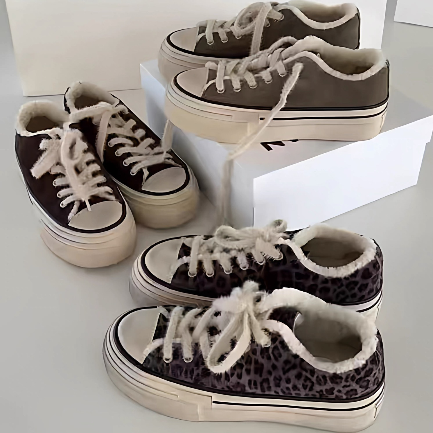 真皮厚底做旧板鞋女加绒