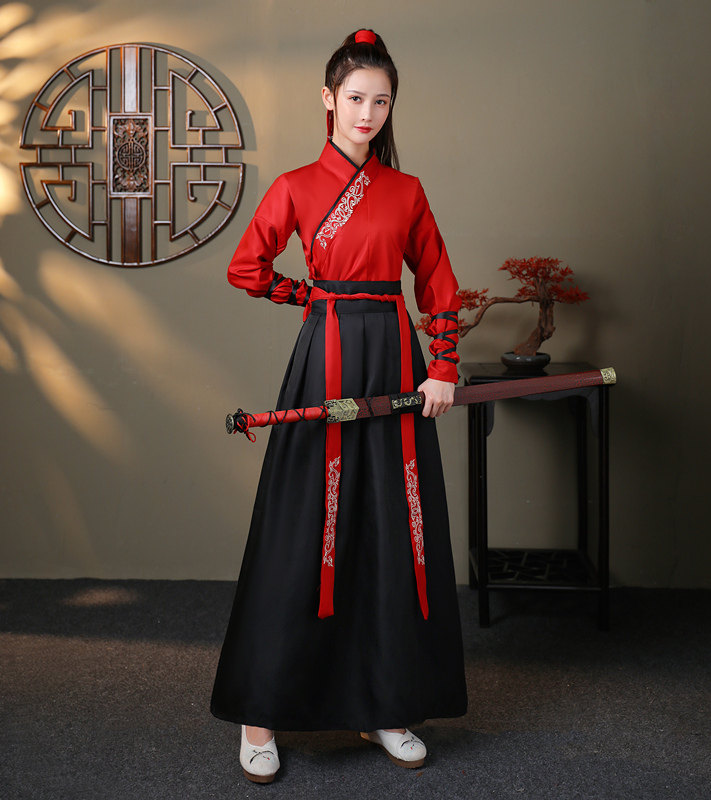 武侠风汉服女改良春秋齐腰古装中国风套装学生古风班服情侣日常装