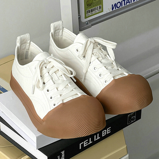 帆布鞋男鞋小众大头鞋原创个性设计感芒果头日系厚底圆头黑色板鞋