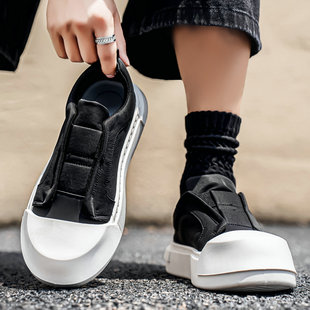 板鞋男鞋一脚蹬懒人鞋厚底休闲韩版潮流大头不系带低帮时尚帆布鞋