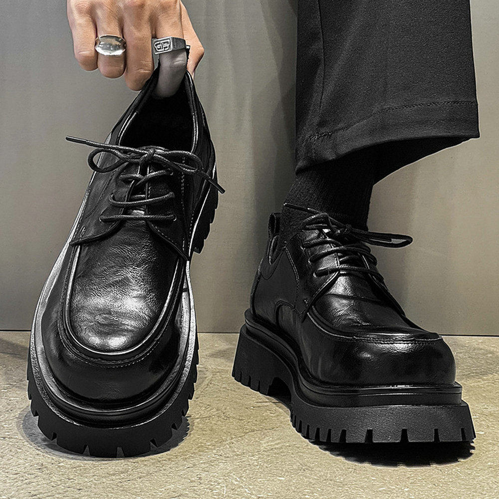 男士皮鞋黑色真皮厚底增高复古休闲软面正装年轻痞帅高级感德比鞋