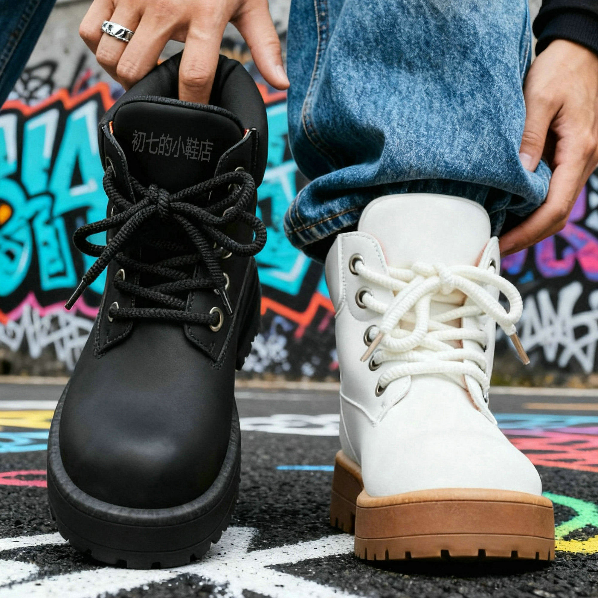 马丁靴男鞋高帮秋冬加厚美式潮靴白色厚底高级感时尚小众水桶靴子