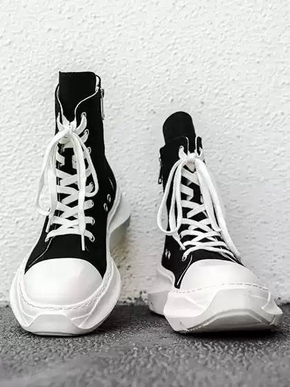 High-Top Men's Shoes, Niche Canvas Shoes, Thick-Soled Height-Increasing American-Style Short Boots, Side Zipper, High-End Trendy Martin Boots