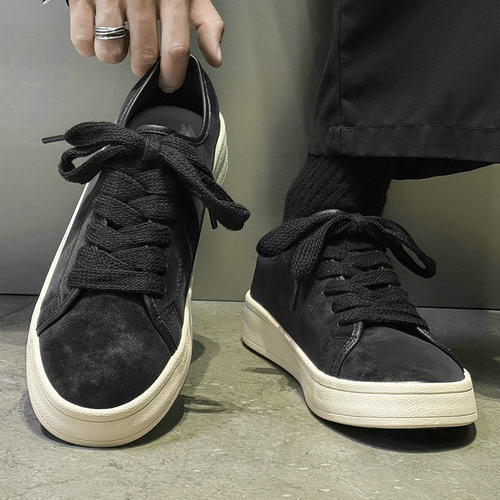 板鞋男鞋子2026新款复古翻毛磨砂反绒港风日系小众休闲皮面帆布鞋