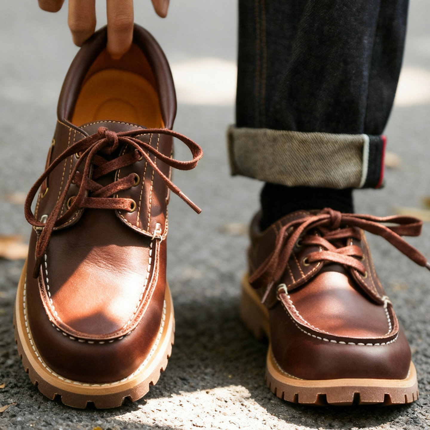 男士工装鞋低帮真皮英伦复古棕色软底牛筋底耐磨牛皮美式休闲皮鞋
