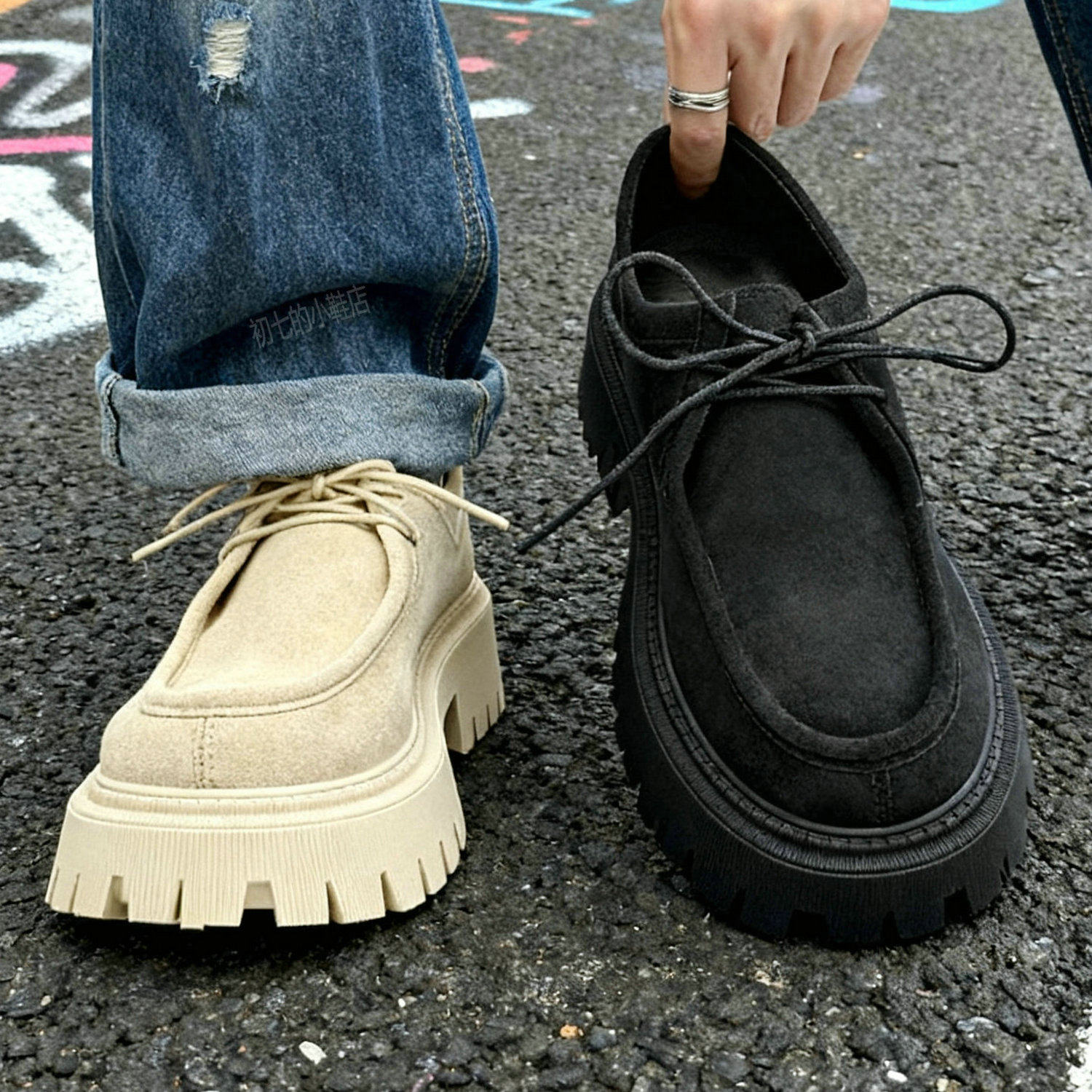 袋鼠鞋男鞋复古英伦低帮休闲厚底增高磨砂翻毛美式板鞋日系小皮鞋