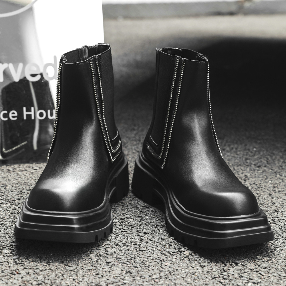 男士切尔西靴黑色小众方头高级感真皮短靴拉链痞帅皮靴时尚马丁靴,流行男鞋,切尔西靴,淘宝优惠券,粉丝福利购,淘宝优惠卷