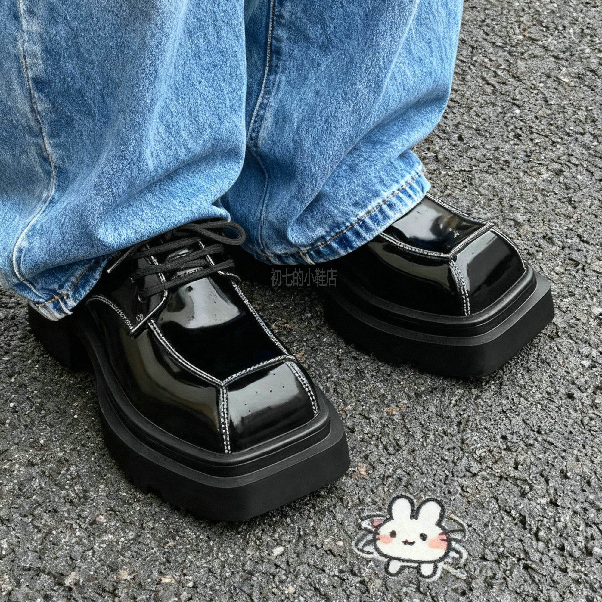 男士德比鞋黑色亮面真皮方头痞帅年轻正装休闲增高小众皮鞋高级感